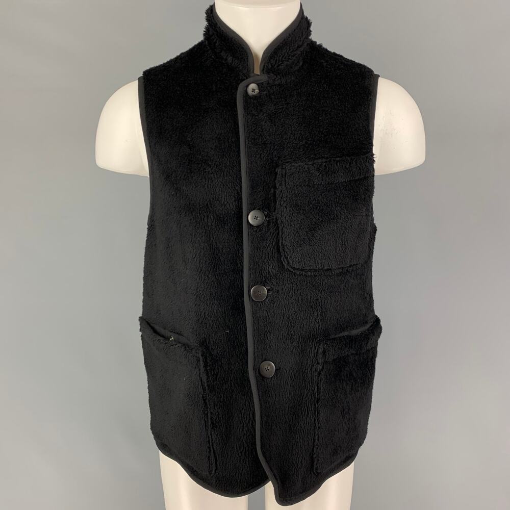 VISVIM Size M Black Textured Wool Buttoned Reversible Boa Vest